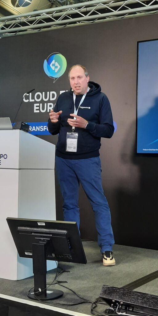 speaker on stage at Cloud Expo Europe